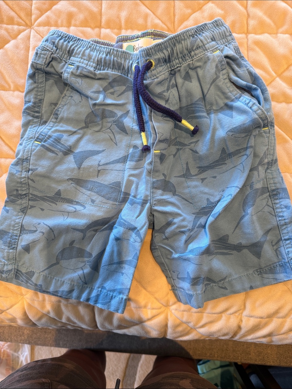 Boden Boys Blue Shark Print Drawstring Shorts